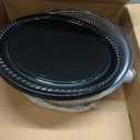 Amyhill 12 Pieces Serving Trays with Lid 18 Inch Plastic Party Platters with Lids Heavy Duty Black Round Large Stackable Plastic Catering Food Tray for Serving Appetizers Veggie Takeout Food Picnic