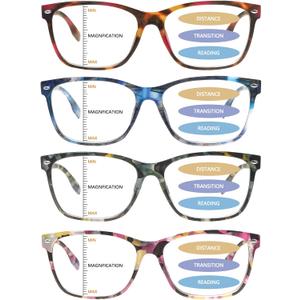 Progressive Multifocal Reading Glasses Blue Light Blocking Spring Hinge Readers Pattern Print Eyeglasses for Women (Mix Color)