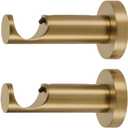 Ivilon Ceiling or Wall Mount Curtain Rod Brackets Holders for Curtain Rods of 7/8 and 1 Inch Diameter. Set of 2. Color Warm Gold