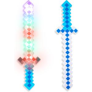Fun Central 2-Pack LED 24 Light-Up Blue Pixel 8-Bit Toy Swords for Kids Flashing Light Set, Gamer Stocking Stuffers & Party Accessories