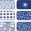 Rectangle Serving Platter Set - 8 Inch Ceramic Dinner Plates Rectangular Serving Trays for Sushi Salad Dessert Pasta Appetizer - Oven Microwave Dishwasher Safe - Set of 6 - Vintage Blue