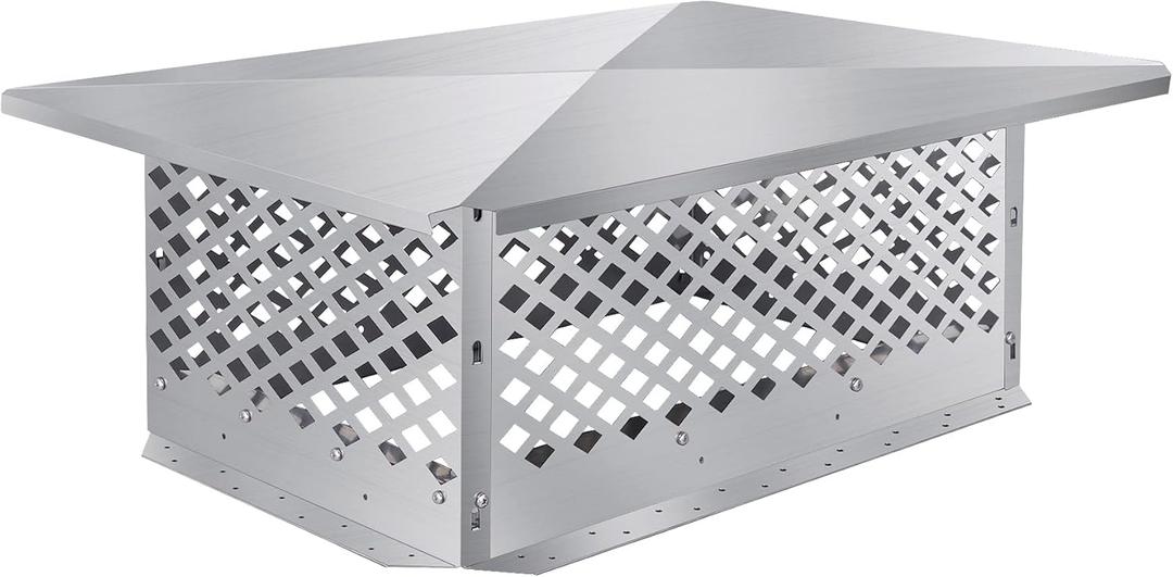 Chimney Cap, Chimney Cover, Bottom Installation Method Adjustable to Fit Outside Existing Clay Flue Tile Dimensions All Stainless Steel Structure, with Meshes, Bolts, Screws (14" x 34")