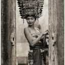 Cruiser’s Caché "Girl with Exotic Headdress-Chennai India" Paper Scroll Wall Art. Printed on Recycled Paper with Reclaimed Wood Scroll Poles. 24”x36”