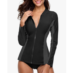 ATTRACO Women's Rashguard Swimsuit Zip Front Sun Protection Swim Shirt UPF 50+ 1X
