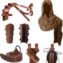 6 Pcs Medieval Knight Accessories,Renaissance Viking Beggar's Scarf Single Shoulder Guard Arm Guard Sword Sheath Waist Bag (Brown)