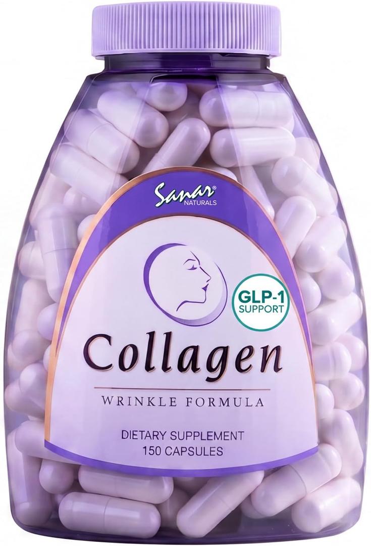 Sanar Naturals Collagen Peptides for Women & Men, GLP-1 Support, 150 PillsCollagen Supports Skin, Hair & Nails, Joints, Hydrolyzed Collagen Types I & III, Vitamin C, Vitamin E, Grass-Fed, Supplement, EXp 04/2027