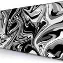Large Gaming Mouse Pad, Extended XL Mousepad, Non-Slip Rubber Base Keyboard Mouse Mat Desk Pad for Work, Game, Office, Home, 31.5 x 11.8 in, Black Marble Fluid Design