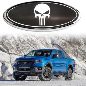 Front Grille Rear Tailgate Skull Emblem - 9" Oval Badge Name Plate Fit for 2004-2014 F150, 2005-2007 F250 F350, 11-16 Explorer, 11-14 Edge, 06-11 Range, 07-14 Expedition(Black)