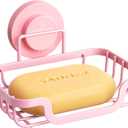 LEVERLOC Soap Dish, Soap Bar Holder for Shower Suction Cup Wall Mounted, Stainless Steel No-Drilling Removable Waterproof Sponge Holder for Bathroom Bathtub Kitchen Sink, Keep Dry, Pink (5.7" * 4.8")