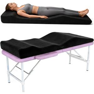 Lash Bed Topper, Ergonomic Curvy Massage Bed Topper Esthetician Bed Cushion, Non-Slip Spa Table Memory Foam Pad with Removable Cover, Ideal for Facials, Eyelash & Beauty Salon, 71"28" Black