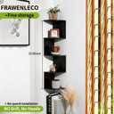 No-Drill Corner Shelf Wall Mount, 5-Tier Floating Corner Bookshelf with Hooks, Space-Saving Zigzag Plant Shelf for Bedroom, Living Room, Bathroom, Home OfficeBlack