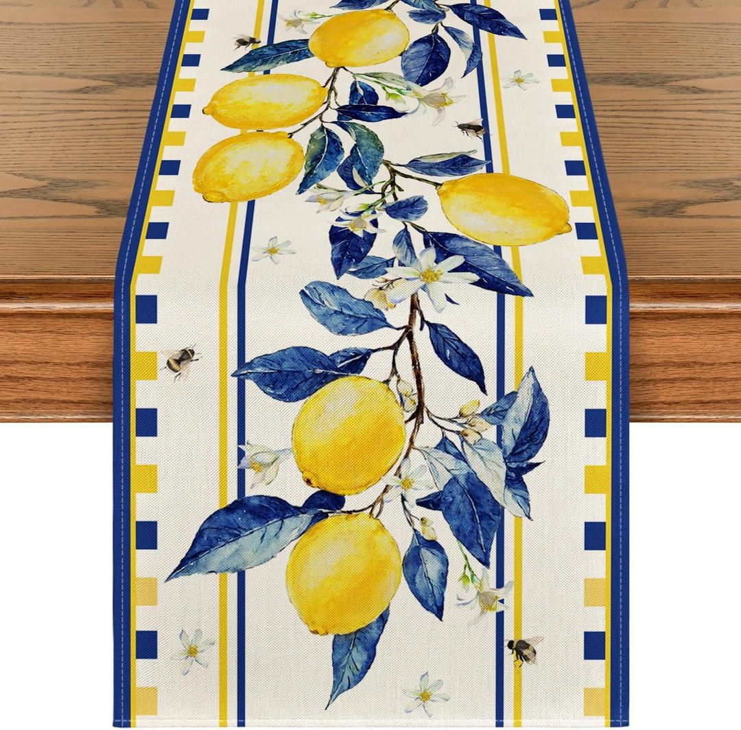 4 x Artoid Mode Lemon Tree Flower Bee Summer Table Runner, Seasonal Holiday Kitchen Dining Table Decoration for Home Party Indoor 13x48 Inch