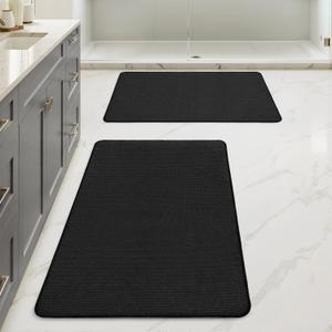MIULEE Set of 2 Ultra Thin Bathroom Rugs, Rubber Bath Mats for Bathroom Non Slip, Quick Dry Absorbent Bath Rug Machine Washable, Fit Under Door, Shower, Sink, Halloween Home Decor, Black, 20x32 Inch