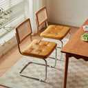 Rattan Dining Chairs Set of 2, Modern Dining Room Chairs with Solid Wood for Kitchen Living Room, Mid Century Comfy Dining Table Chairs, Upholstered Faux Leather Brown