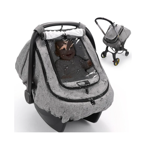Waterproof Car Seat Cover for Baby, 2-Layer Car Seat Rain Cover with Clear Window & Sunshade & Mesh Cover, Universal Infant Carseat Canopy for Stroller, Protect from Rain and Snow - Gray
