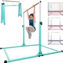 Seliyoo Foldable Gymnastics Bar for Kids Teens Ages 3-18, 5FT/6FT Kip Training Bar -Sturdy Base for Home Training,Adjustable Height 35" to 59" for, 400 LBS Capacity,Anti-Slip Base & Easy Assembly, Two base connections