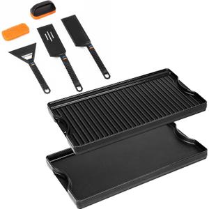 Utheer Reversible Griddle Kit, 19.5 x 10.5 Inch Ceramic Cast Iron Flat Top | Includes 5-piece scratch-safe nylon tools, double-sided cooking surface for stovetop, gas grill, BBQ and camping