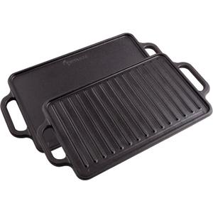 Victoria Rectangular Cast Iron Griddle. Double Burner Griddle, Reversible Griddle Grill, 13 x 8.5 Inch, Seasoned with 100% Kosher Certified Non-GMO Flaxseed Oil, Model: GDL-189 (Black)