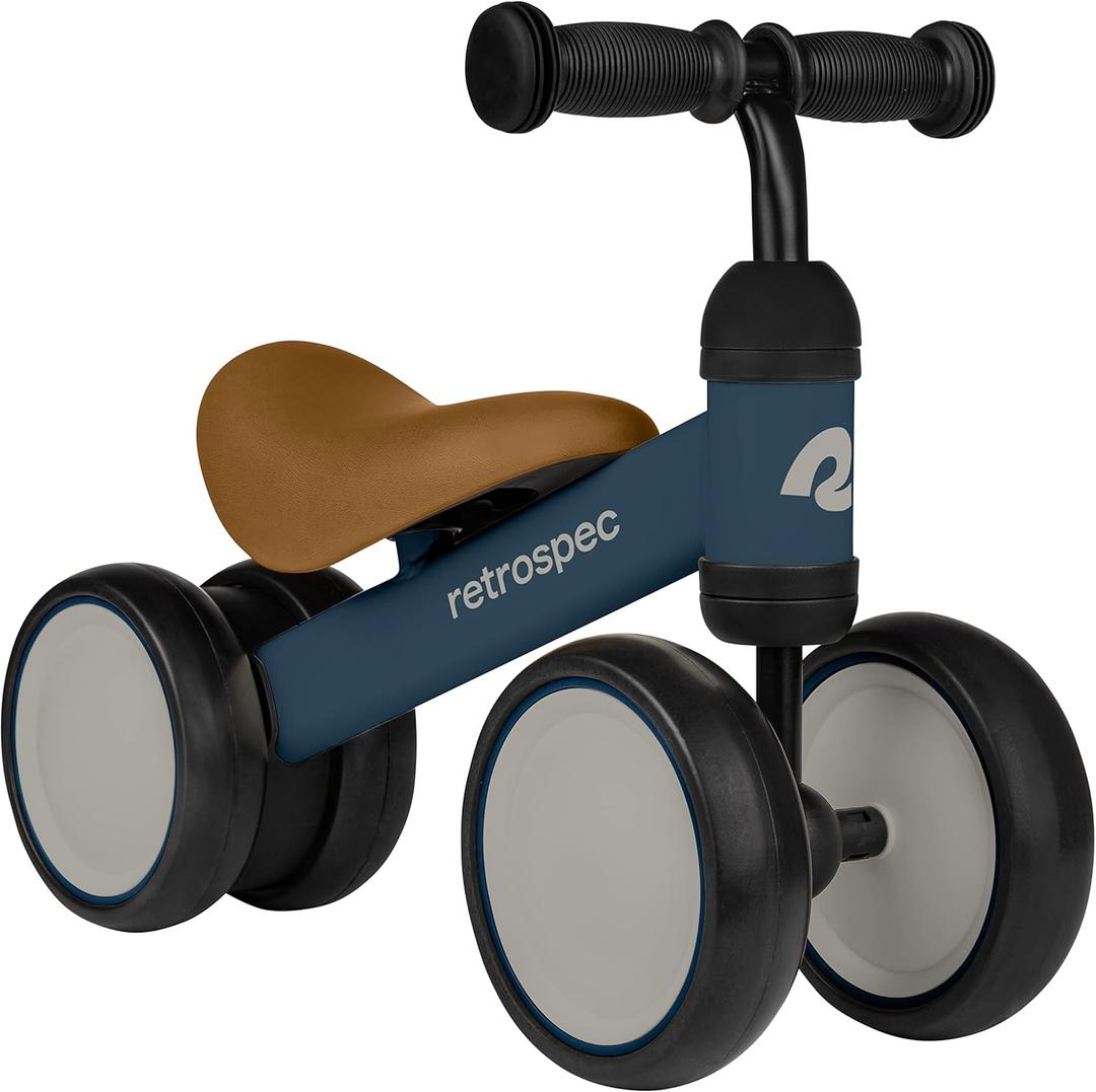 Retrospec Cricket Baby Walker Balance Bike with 4 Wheels for Ages 12-24 Months - Baby Toys & Toddler Toys for 1 Year Olds - Ride On Bicycle - Boys & Girls (Navy)