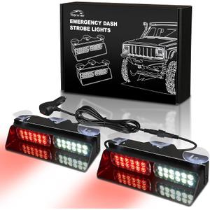 Emergency Dash Strobe Lights,Red White Safety Flashing Warning Hazard Windshield Visor Light Bars,Traffic Advisor Light Bar for Volunteer Firefighter Vehicles, Trucks Cars(2x9 inch, 48LEDs)