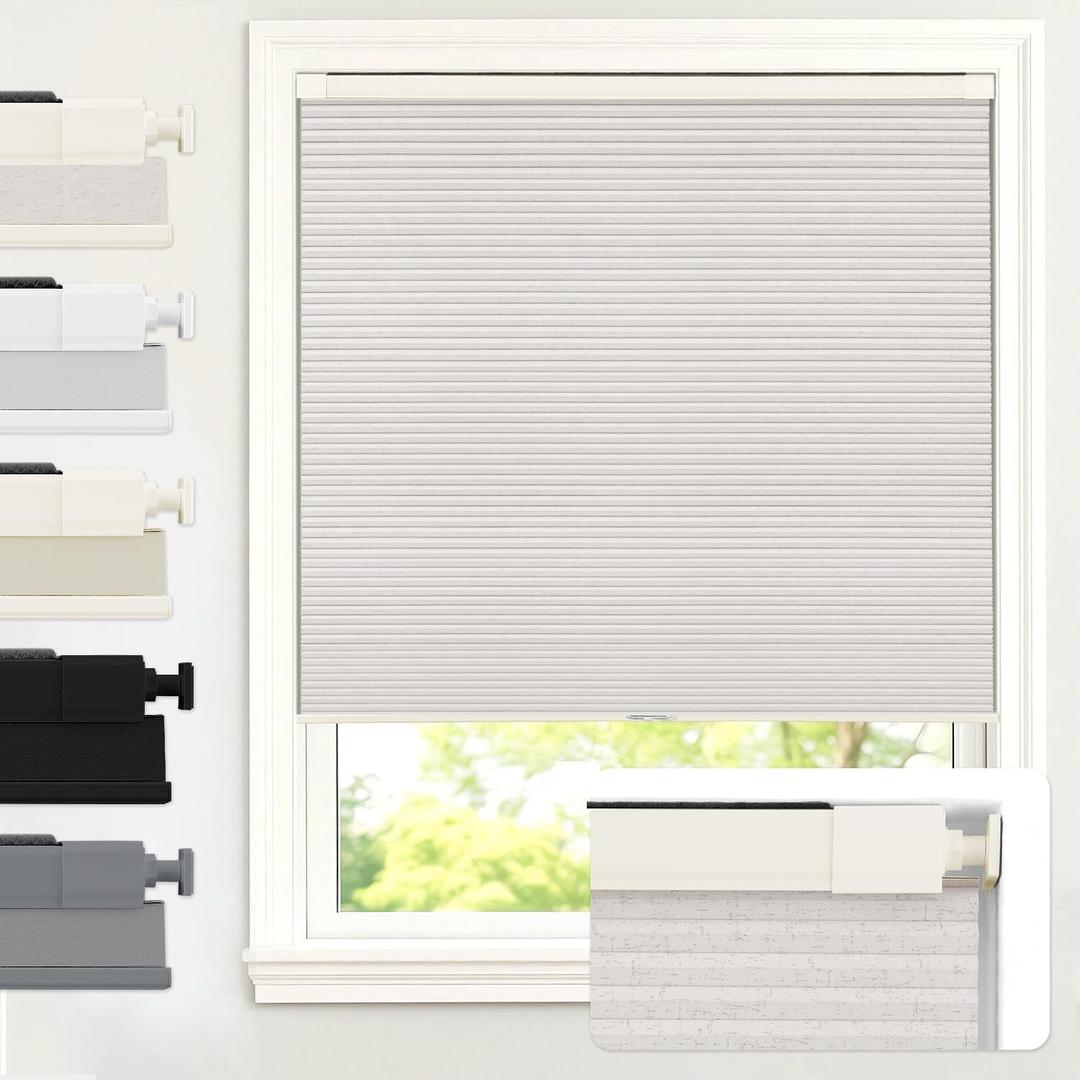 AOSKY No Drill Cordless Blackout Cellular Shades, 29" W x 48" H, Linen | No Tools Honeycomb Blinds for Indoor Windows, Free-Stop Blackout Shades for Home, Thermal Insulated, Noise Reducing