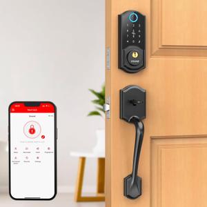 Smart Lock Front Door Set - SMONET Keyless Entry Door Lock with Handle Smart Front Door Lock Set Fingerprint Smart Deadbolt Bluetooth Electronic Digital Keypad Lock Auto Compatible with Alexa (Black)