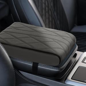 Memory Foam Car Armrest Cushion - Premium Leather Armrest Cover for Car, Comfortable Protection, Universal Fit Center Console Cover for Car, SUV, Sedan, Easy Installation (Gray) (Texture2)