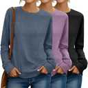 Riyiper 3 Pack Women's Long Sleeve Sweatshirts, Crew Neck Pullover Shirts Loose Casual Lightweight Fall Tops 2025 Trendy