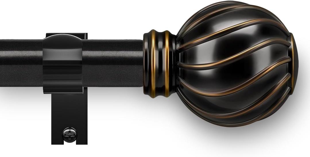Black Curtain Rods for Windows 72 to 144 Inch 7/8" Diamete Heavy Duty Adjustable Window Curtain Rod with Decorative Finials for Farmhouse Bedroom Living Room Kitchen Outdoor (36"-150"|1 Pack)