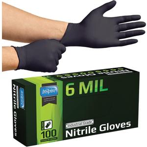 Inspire Black Nitrile Gloves HEAVY DUTY 6 Mil Nitrile Chemical Resistant Medical Cooking Cleaning Disposable Black Gloves (Medium)