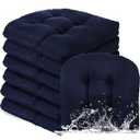 Thyle Outdoor Chair Cushions Set of 6 Waterproof Sun Protection Square Tufted Overstuffed Patio Furniture Seat Cushion for Patio Furniture Dining Indoor 19" x 19"(Navy Blue)