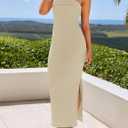 ZESICA Women's 2025 Summer Strapless Bodycon Midi Dress Off Shoulder Sleeveless Side Slit Tube Long Club Party Dresses (S)