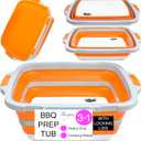 XL Collapsible BBQ Prep Tub with Lid - 3 in 1 Collapsible Tub & Portable Cutting Board Container for Marinating, Camping, Meat Storage - Space-Saving, Foldable Tray for Kitchen and Outdoor, 11.8"L x 7.9"W