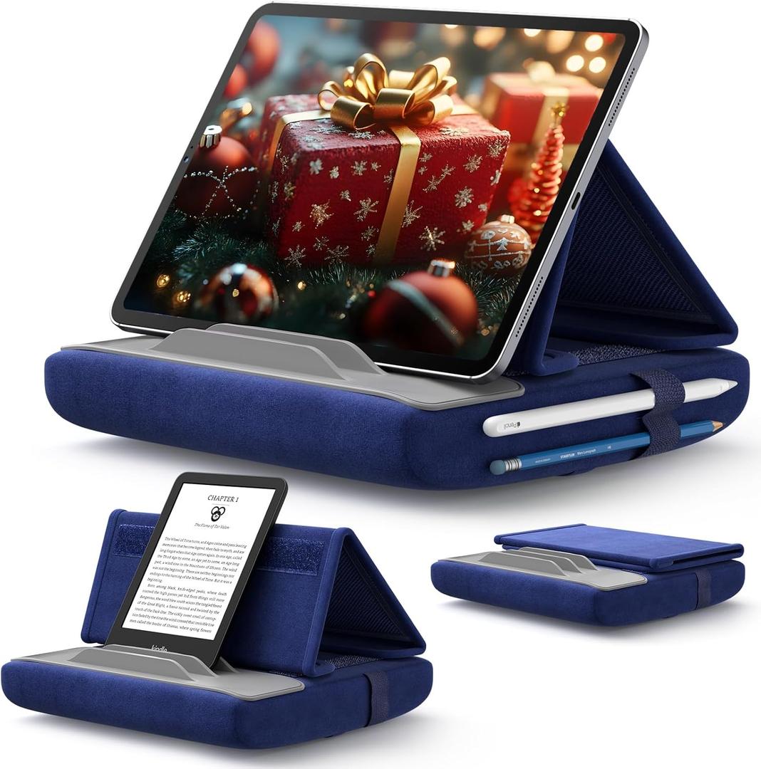 JSAUX Tablet Pillow Stand, Tablet Stand Holder Dock for Lap, Bed and Desk Compatible with iPad Pro 11 10.5 9.7 10.2 Air Mini, Kindle, Tablets, Phones, E-Reader, Books and More 4-11'' Devices Navy Blue