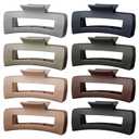TOCESS 4.33 Inch Big Claw Clips 8 Pack, Matte Finish Large Neutral Color Hair Claw for Thick, Curly, Long, Wavy Hair, Non-slip Square Bulk Hair Clips for Women & Girls (Square A.Black, Gray, Brown, Beige, Linen)
