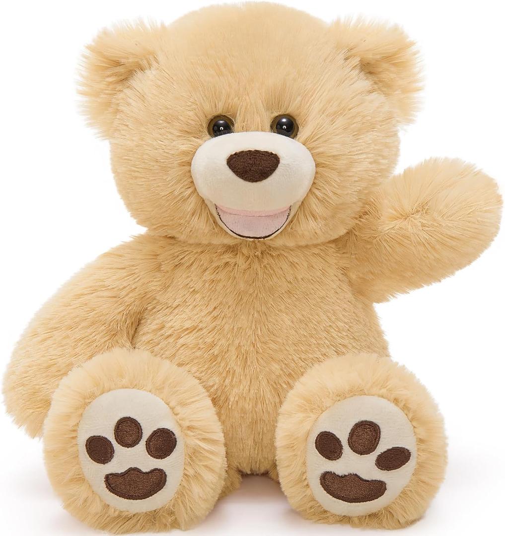 MorisMos Smiling Teddy Bear Stuffed Animals, 13.8 Inch Teddy Bears Baby Shower Decoration Plush, Gifts for Boys Girls Kids, Nursery, Birthday, Party, Brown
