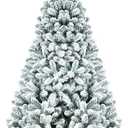 5ft Artificial Christmas Tree, PVC Flat Head White Flocked Pine Needle Christmas Tree with 1150 PVC Branch Tips, Partially Flocked Design for Office Home Store Party Holiday Decoration, Green (Green)