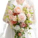 Ling's moment Pink Bride Bouquet - 15 Inch Wedding Blush Garden Artificial Flowers for Bride