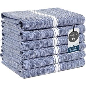 Lane Linen Kitchen Towel Set, 6 Pack 100% Cotton Hand Towels For Kitchen, Dish Towels For Drying Dishes, Lint Free, 14"x25", Good For Cleaning Windows, Ceramic Surface, Glass Stovetops - Blue Chambray