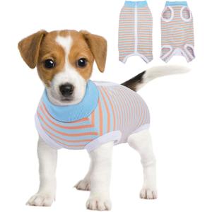 BRKURLEG Recovery Suit for Small and Medium Dogs, Dog Surgical Recovery Suit Male Female for Spay, Male Dog Body Suits After Surgery, Prevent Licking Soft Breathable Cotton Covers Wound, XS (Blue Orange Stripes)