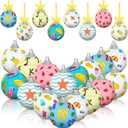 16 Pcs Summer Hanging Tree Ornaments Hawaiian Style Ball Decoration Ice Cream Orange Juice Flamingo Sea Seahorse Style Ball for Summer Holiday Party Tree July Christmas Decor(Beach)