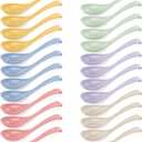 Hiceeden Set of 24 Reusable Plastic Asian Chinese Soup Spoons, Unbreakable Japanese Ramen Set, Long Dinner Spoons for Dumpling, Cereal, Dishwasher Safe, 6 Colors