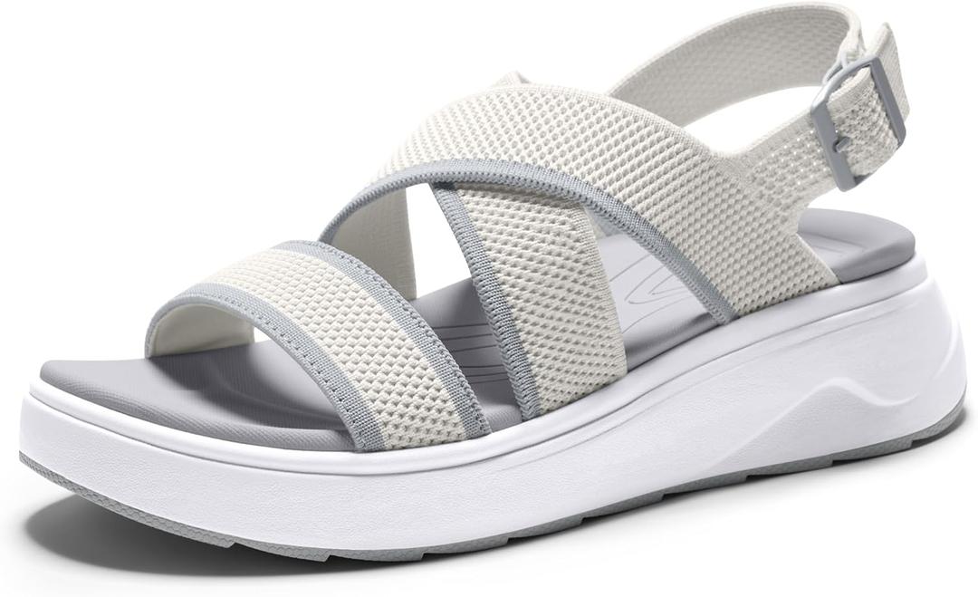 Vilanva Women’s Orthopedic Platform Walking Sandals with Arch Support Lightweight Breathable knitted upper Comfortable Plantar Fasciitis Relief Sport Sandals For 2026 Summer Trendy Outfits (White, XXL)