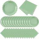 120 Pcs Sage Green Paper Plates and Napkins Party Supplies Bulk Disposable 7 Inch Scalloped Plates Cocktail Napkins for Wedding Bridal Baby Shower Birthday Decorations, Serve 60 Guests