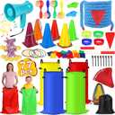 77 Pcs Potato Sack Race Bags, 8-in-1 Outdoor Carnival Games for Kids and Adults, Bean Bags Ring Toss, Tug of War Rope, Megaphone, Field Day Games for Lawn, Backyard, School, Birthday, Family, Beach
