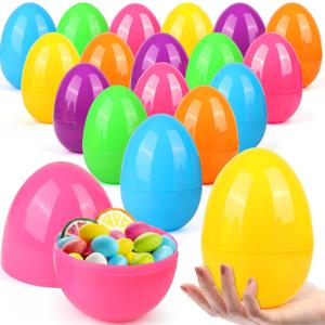 SURCVIO 18 PCS 6 Inch Large Plastic Easter Eggs for Easter Egg Hunt, Empty Eggs for Filling Treats, Fillable Easter Eggs Bulk Classroom Prize Supplies