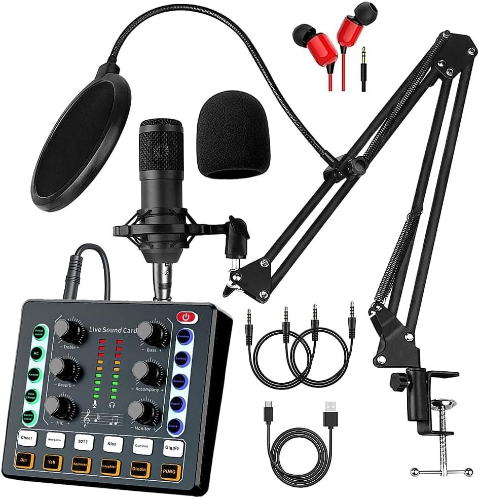 Podcast Equipment Bundle, BM-800 Recording Studio Package with Voice Changer, Live Sound Card - Audio Interface for Laptop Computer Vlog Living Broadcast Live Streaming
