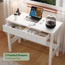 woodtalks Fluted White Desk with 2 Drawers - 39 Inch Small Computer Desk with Storage, Compact Writing Desk for Small Spaces, Modern White Bedroom Desk