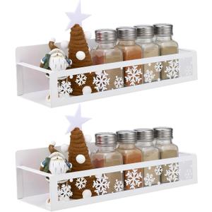 2 Pack Christmas Snowflake Magnetic Spice Rack for Refrigerator Metal Magnet Basket Shelf for Fridge Seasoning Storage Organizers Home Decor Christmas Kitchen Accessories (White)