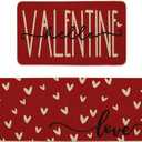 Artoid Mode Red Love Heart Hello Valentine's Kitchen Mats Set of 2, Home Decor Low-Profile Kitchen Rugs for Floor - 17x29 and 17x47 Inch